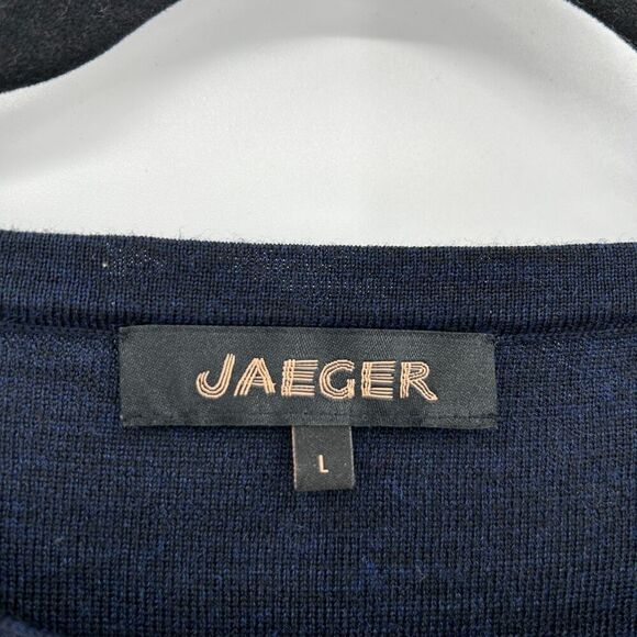 JAEGER Vintage Navy Blue Gold Metallic Striped Wool Lightweight Sweater Large - Picture 4 of 5